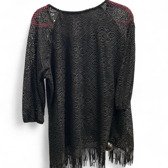 NWT- Black Metallic Lace Fringe Top – New Directions XL | Boho Festival Glam - Picture 5 of 8